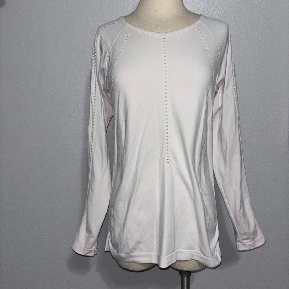 Athleta White Long Sleeve Perforated Top Medium‎ Lightweight Activewear - Flaw